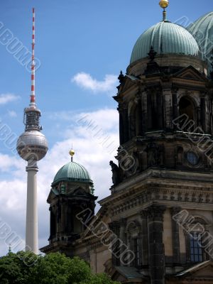 Berlin TV tower next to the Cathedral