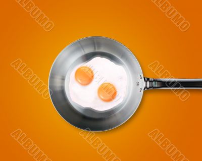 Two Fried eggs in a frying pan