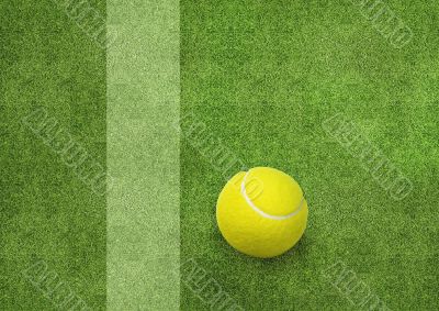 tennis ball beside the court line.