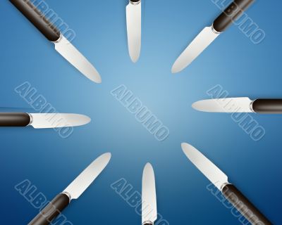 Empty copy space circle in set of knives