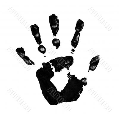 black handprint on white background