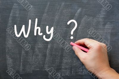 Why - written on a smudged chalkboard with chalk
