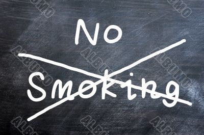 No smoking written on a smudged blackboard