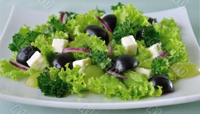 Salad of lettuce with cheese and grapes