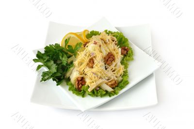 Salad with cheese and apple, walnuts and yogurt