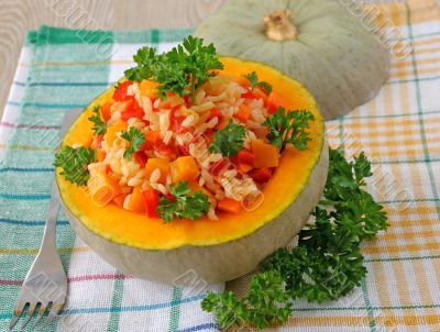 porridge of rice and vegetables with pumpkin 