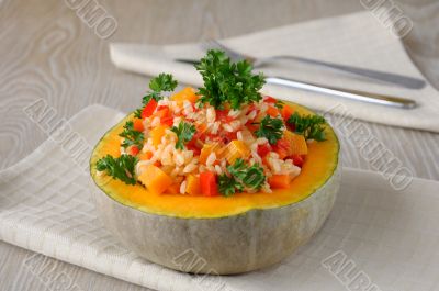 porridge of rice and vegetables with pumpkin 