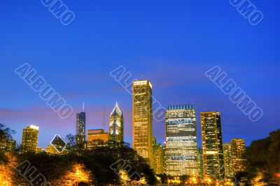 Cityscape of  Chicago in the evening