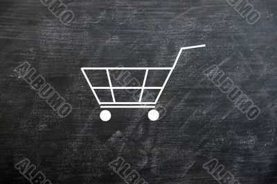Chalk drawing of Shopping cart on a smudged blackboard