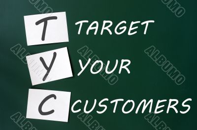 `Target your customers` concept written with white chalk on a blackboard