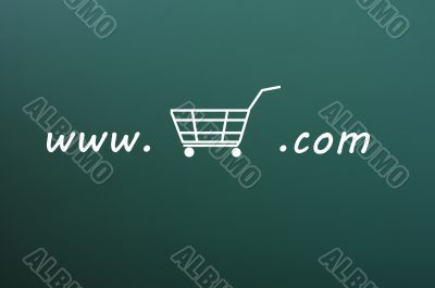 On-line shopping website on a green chalkboard
