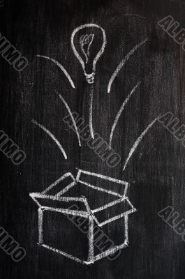 Concept of `Think Outside the box` drawn with chalk on a blackboard 