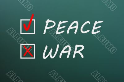 Peace and war with check boxes on a green chalkboard