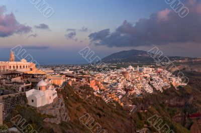 Sunset in Thira of Santorini island
