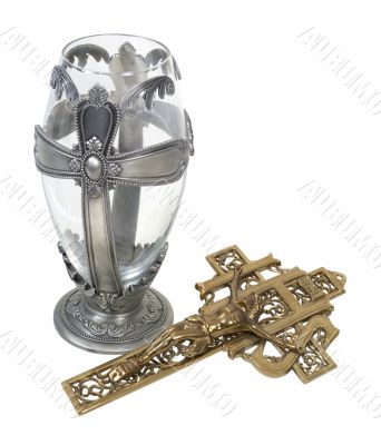 Silver Cross Chalice and Brass Crucifix 