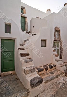 Village houses with green doors