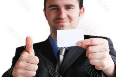 Business card in hand