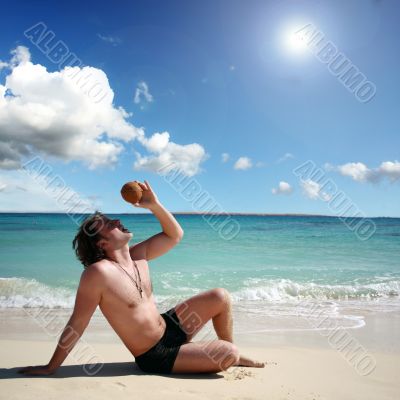 man on the island with coconut