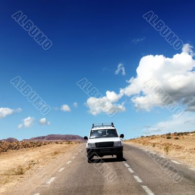 with the jeep in the Sahara desert