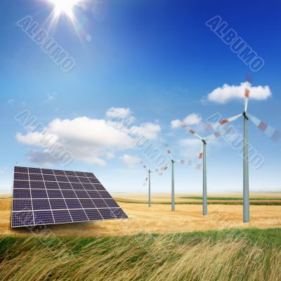 Wind turbines and solar panels