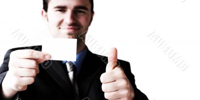 business card and show that everything is ok gesture