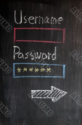Login design on chalkboard with username and password 