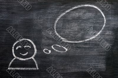 Blank speech bubble with a man figure drawn on a blackboard background