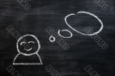 Blank speech bubble with a man figure drawn on a blackboard background