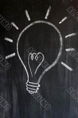 Light bulb drawn on a blackboard 
