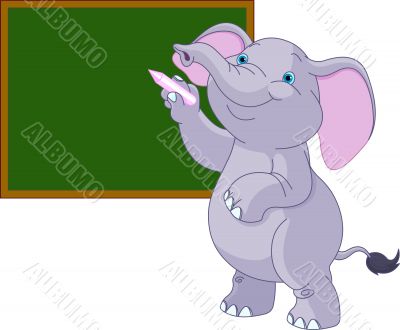 Elephant writing on blackboard