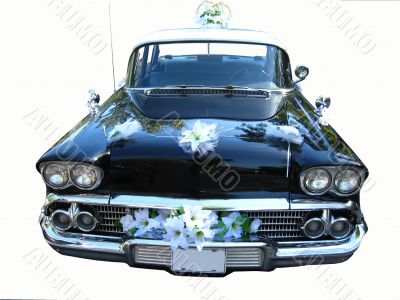The beautiful retro car on a white background