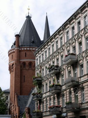 Water tower and apartment building