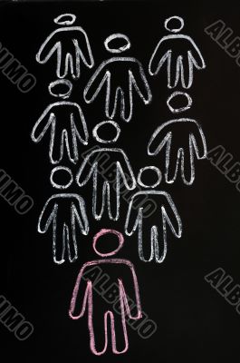 Working together team concept on blackboard background