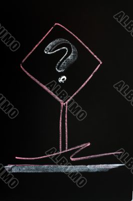 Question mark sign drawn on a blackboard background
