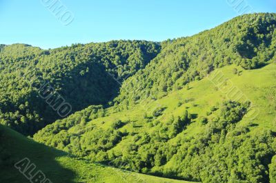 Summer landscape with Caucasus green mountains