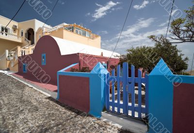 Village street with multicolored buildings