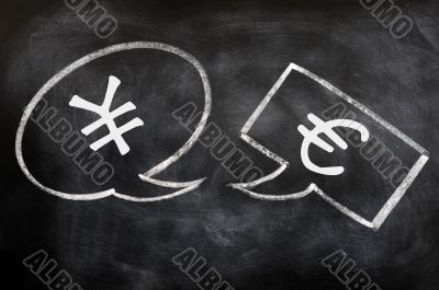 Yuan and Euro symbols in Speech bubbles