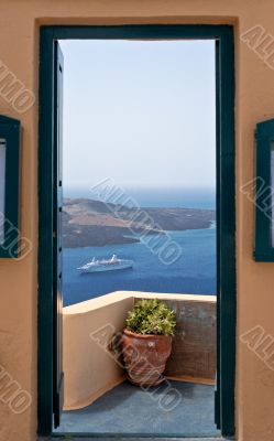 Sea view through the open door