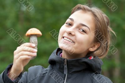 portrait of a girl with a mushroom