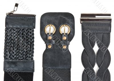 Three black leather women`s belt