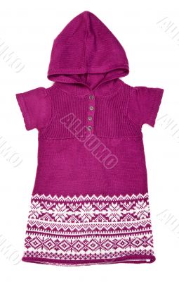 knitted sweater with a hood and a winter pattern