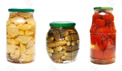three jars of pickled vegetables