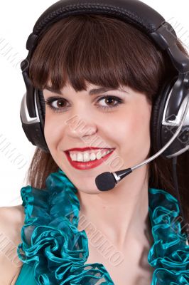 portrait of girl with headphones with microphone