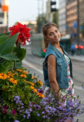 portrait of a girl in a denim vest