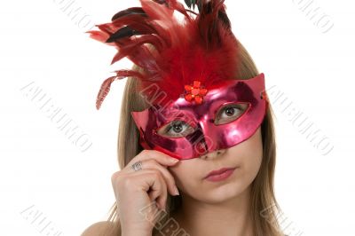 girl in the red masquerade mask