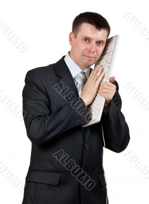 Businessman with a keyboard at the head