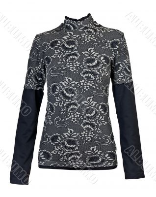 black women`s blouse with a floral pattern in the studio