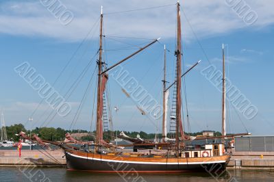wooden sailing vessel in the port