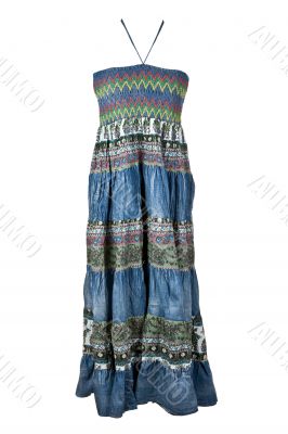 Women`s long denim dress with embroidery