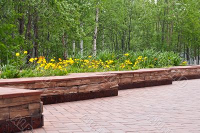 stone bed with flowered poppy